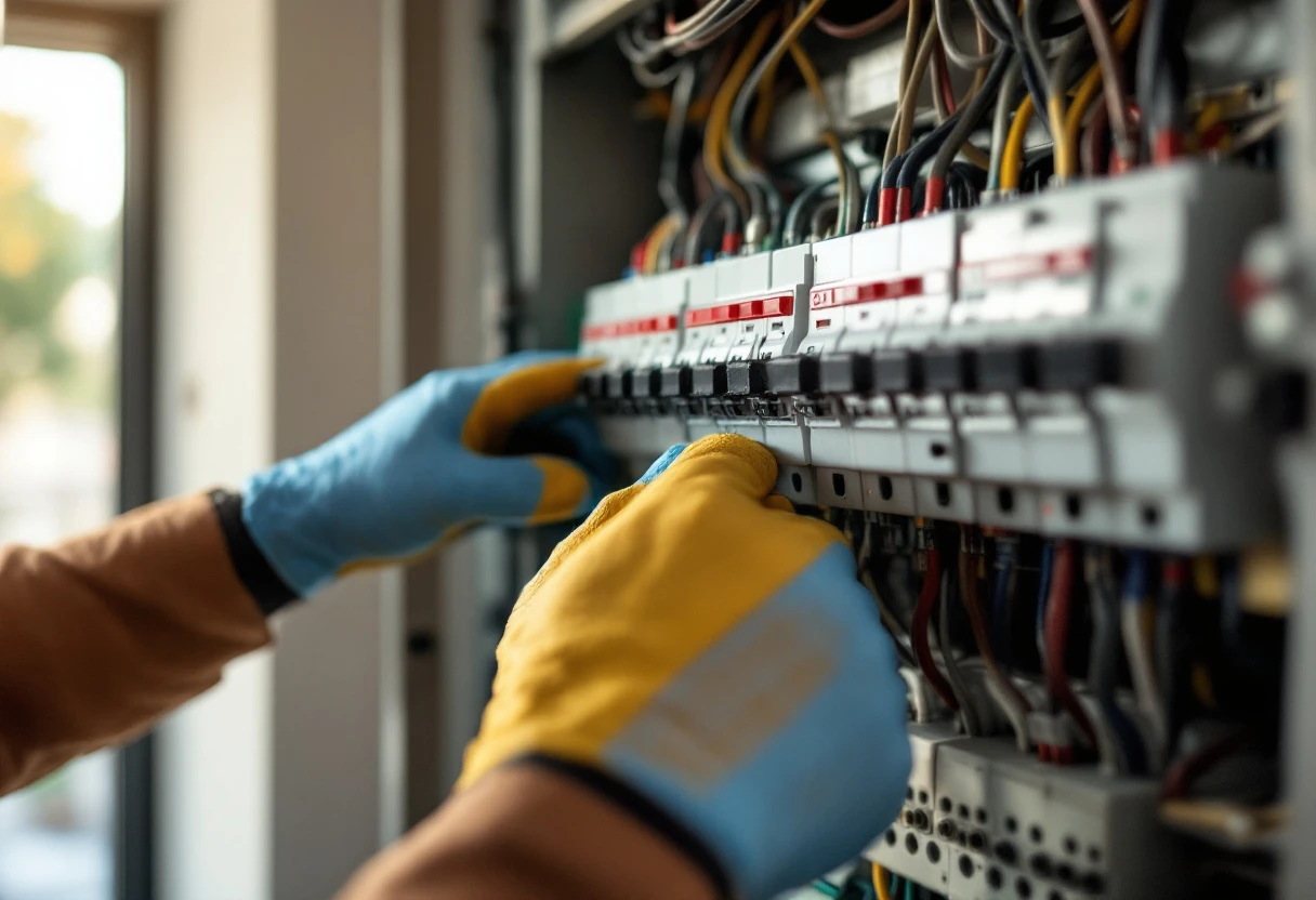 A BookedFlow electrician at work on a home switchboard